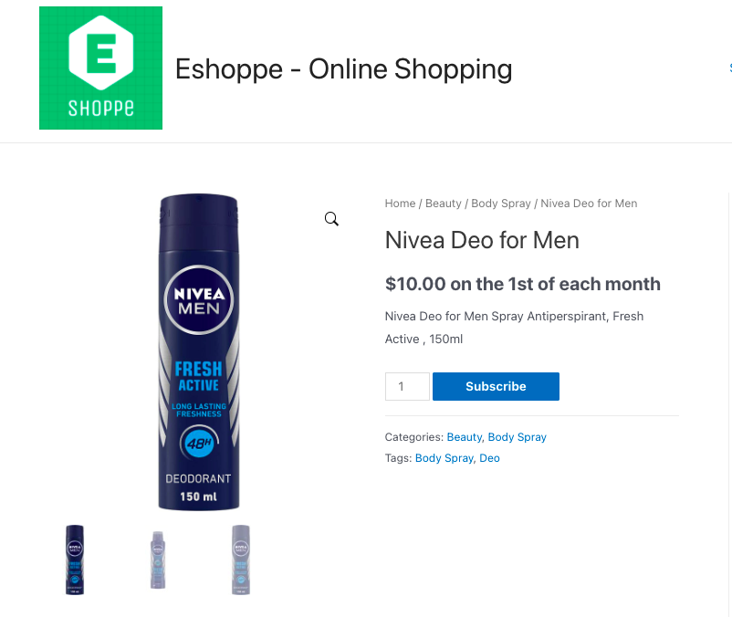Strona produktu Nivea Deo jako zsynchronizowany produkt subskrypcyjny.