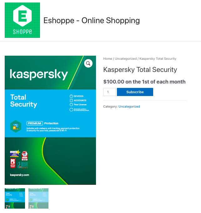 Strona subskrypcji dla Kaspersky Total Security