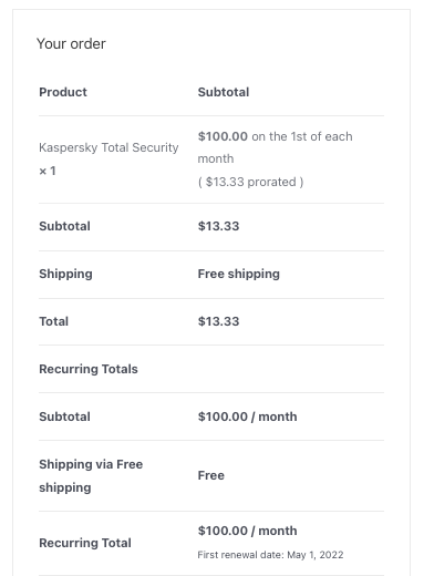 Szczegóły rozliczeniowe Kaspersky Total Security