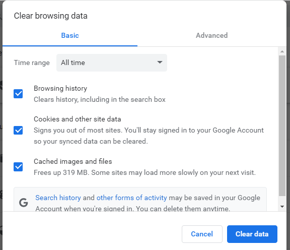 Chromeでブラウザのキャッシュをクリアするためのオプション