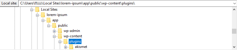 FTP経由のwp-content/pluginsフォルダー
