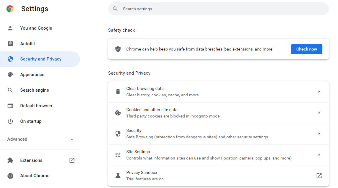 Chromeのセキュリティとプライバシーの設定