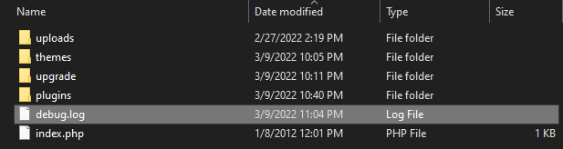 デバッグログファイル finding the WordPress debug log