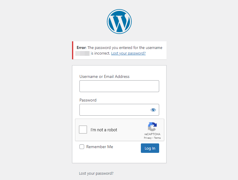 ข้อความแสดงข้อผิดพลาดรหัสผ่านไม่ถูกต้องใน WordPress