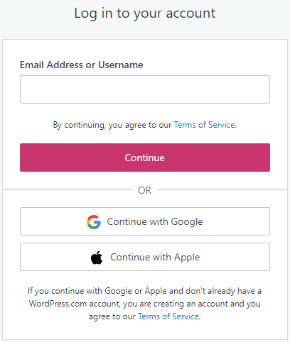หน้าจอเข้าสู่ระบบ WordPress.com