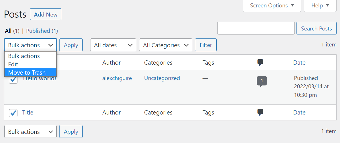 일괄 편집 WordPress 게시물