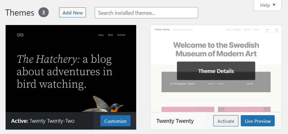 WordPress 테마 활성화