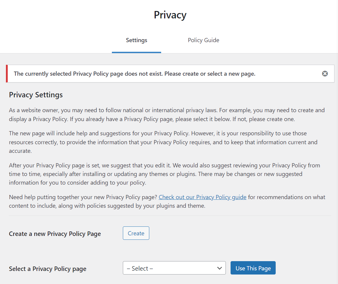 WordPress 개인 정보 보호 정책 페이지 생성기