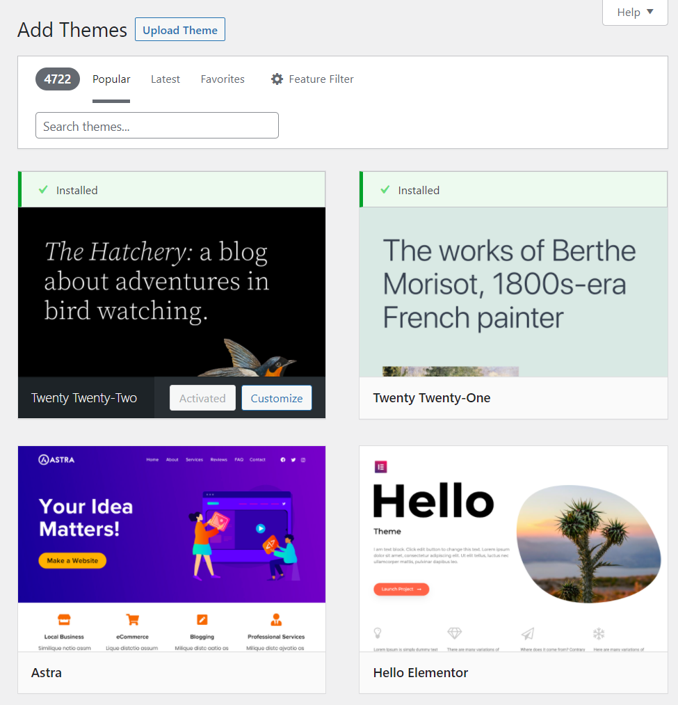 WordPress 저장소의 테마