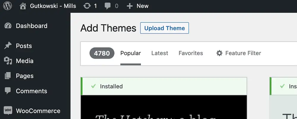 Butonul Încarcă tema din WordPress.