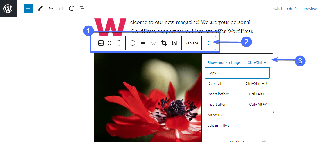 Editați imaginea în editorul de blocuri