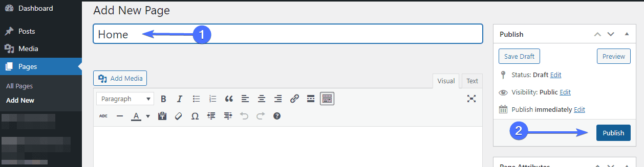 Creați o nouă pagină de pornire în wordpress