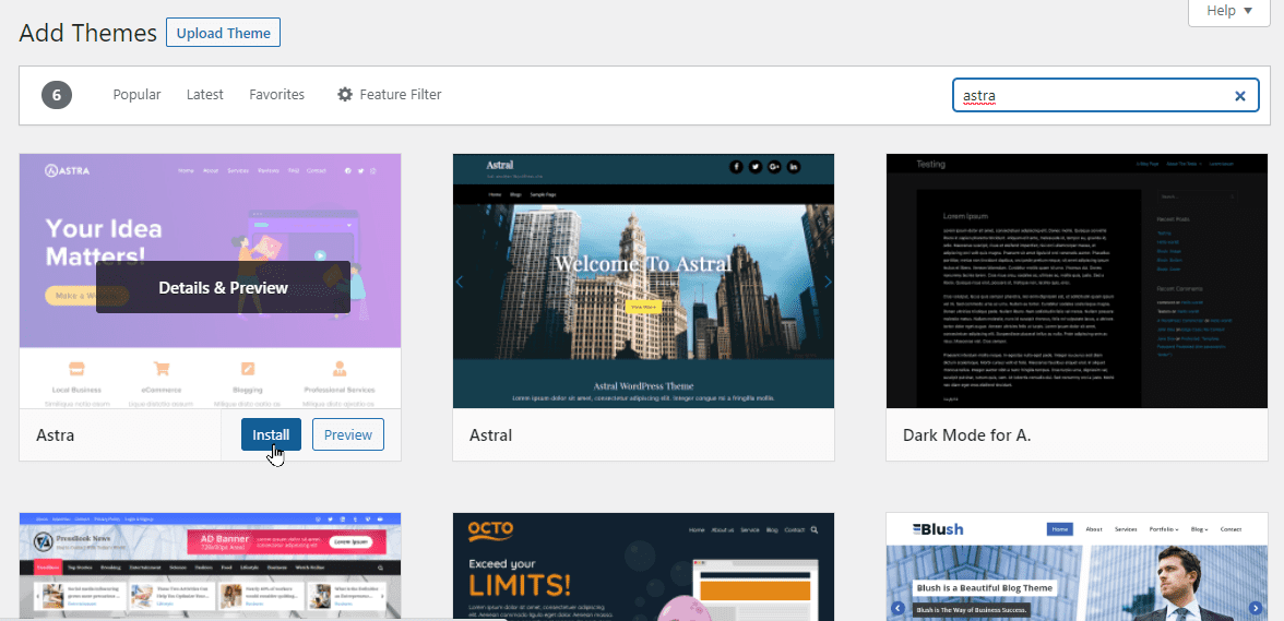 Instalați tema WP Astra