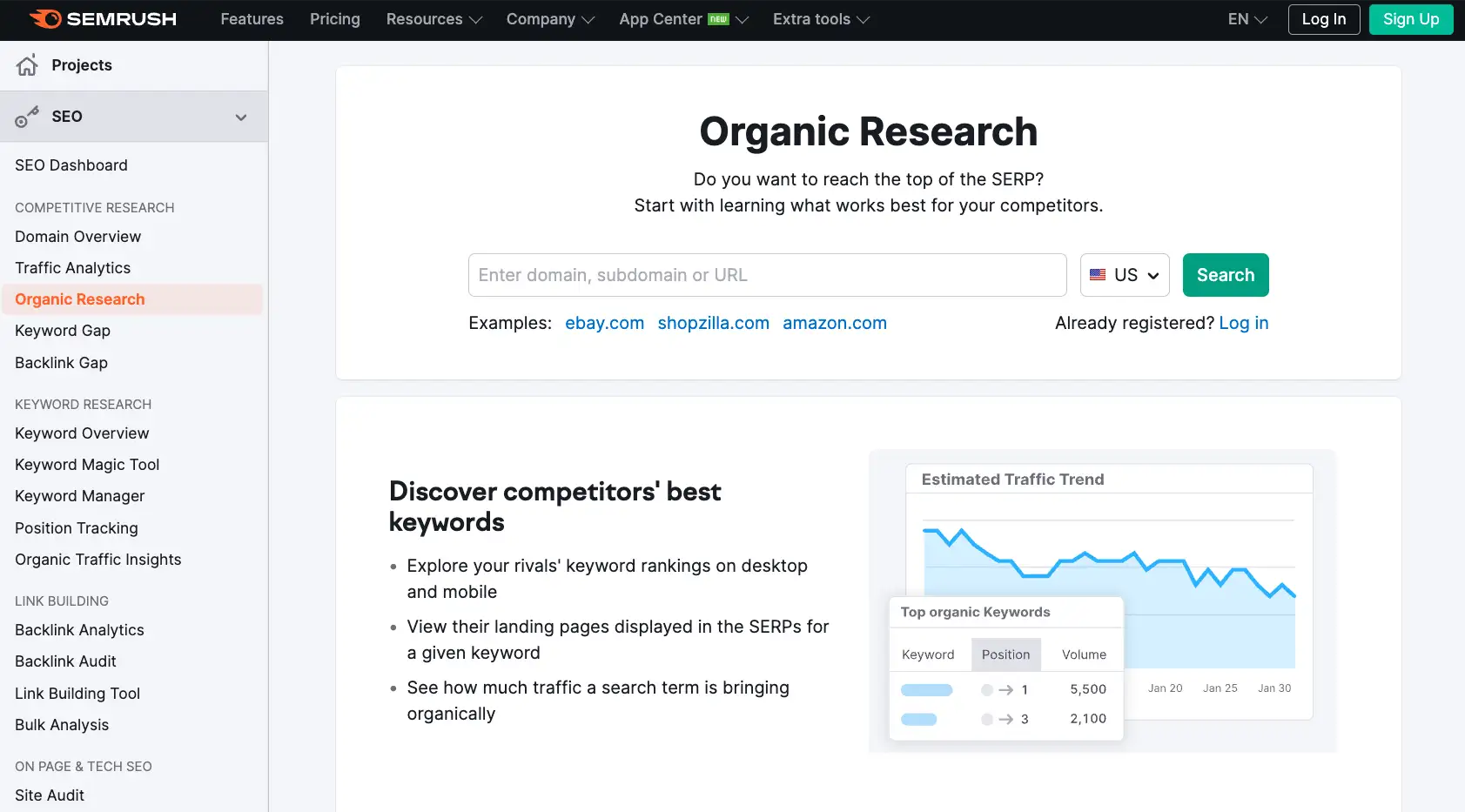 Cercetare organică de Semrush