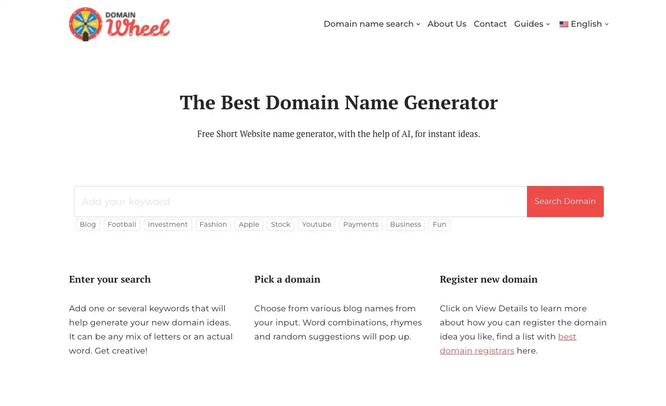 DomainWheel vous aide à générer des idées de noms commerciaux