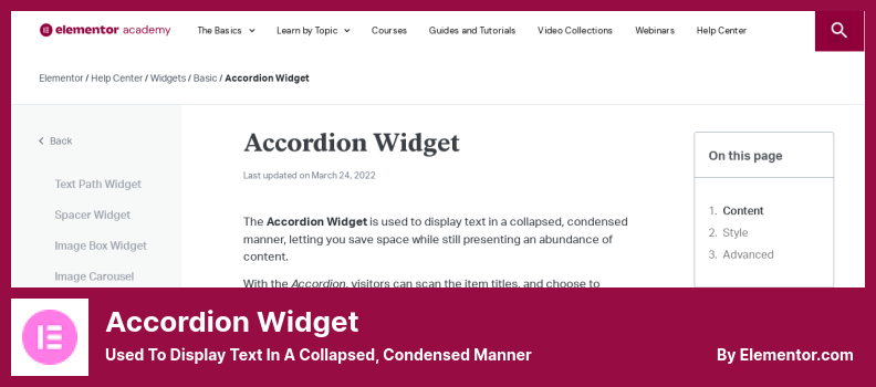 Akkordeon-Widget-Plug-in - Wird verwendet, um Text in einer reduzierten, komprimierten Weise anzuzeigen