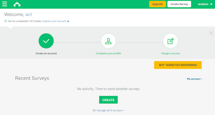 SurveyMonkey 仪表板。