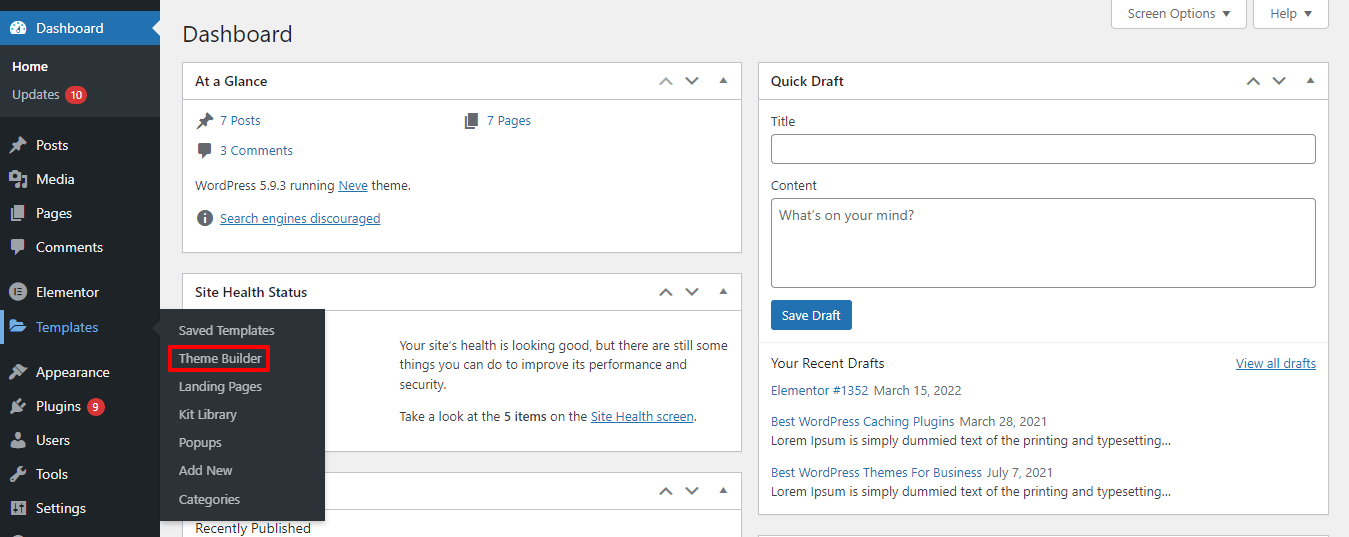 Cómo crear y editar un pie de página en Elementor 13 Go to Elementor Theme Builder