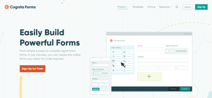 Cognito Forms 網站可用作 Jotform 替代品之一。
