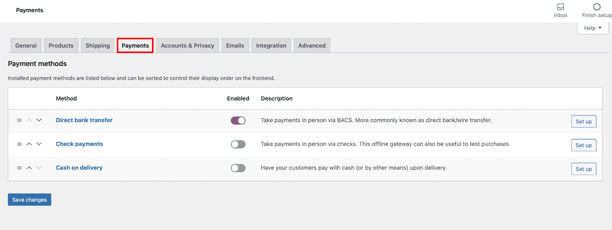 Настройки оплаты WooCommerce