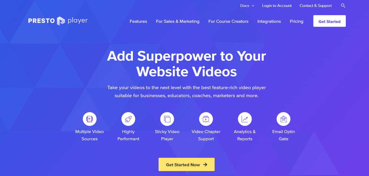 Presto Player Web sitesi ana sayfası