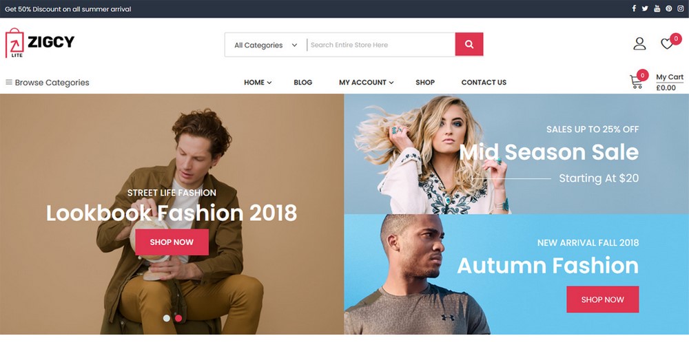 موضوع Zigcy Lite التجارة الإلكترونية