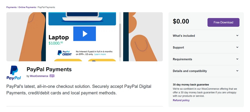 Extensión Woocommerce de la pasarela de pago de PayPal
