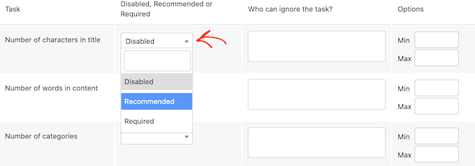 รายการตรวจสอบที่แนะนำและจำเป็น The Recommended and Required checklist dropdown