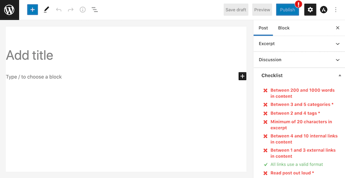 รายการตรวจสอบการโพสต์บล็อกที่สร้างด้วย PublishPress A blog post checklist created with PublishPress