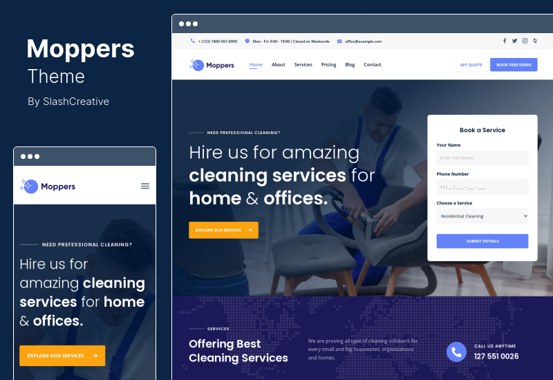 Moppers Theme - บริการทำความสะอาดของบริษัท WordPress Theme