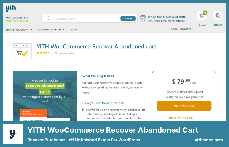 YITH WooCommerce กู้คืนปลั๊กอินรถเข็นที่ถูกละทิ้ง - กู้คืนการซื้อที่ยังไม่เสร็จปลั๊กอินสำหรับ WordPress