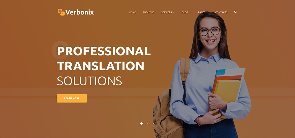 2022년 블로그 유형: Verbonix 번역 및 교육 블로그 HTML5 웹사이트 템플릿