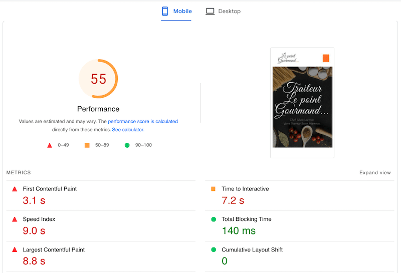 Imagifyを使用しないパフォーマンスメトリック-出典:PageSpeed Insights