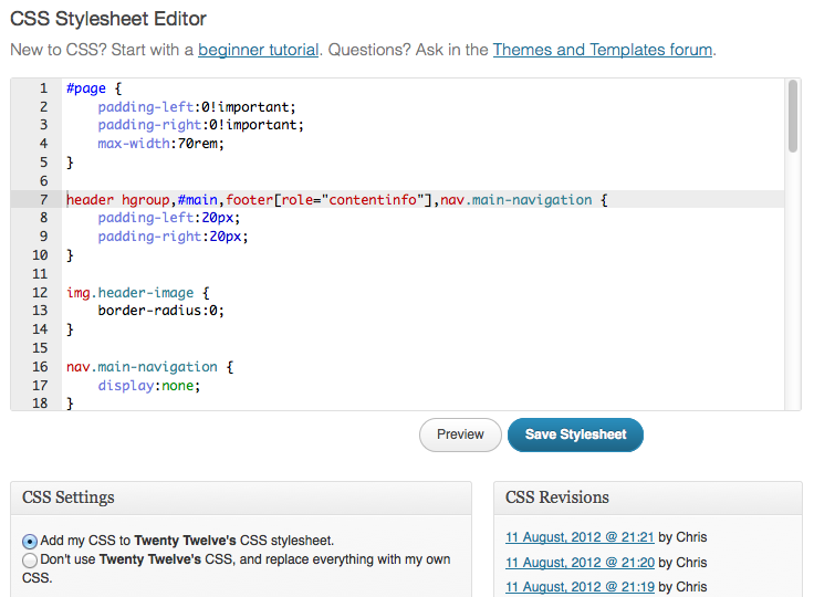 Jetpack'in yerleşik CSS düzenleyicisi. Jetpack’s built-in CSS editor.