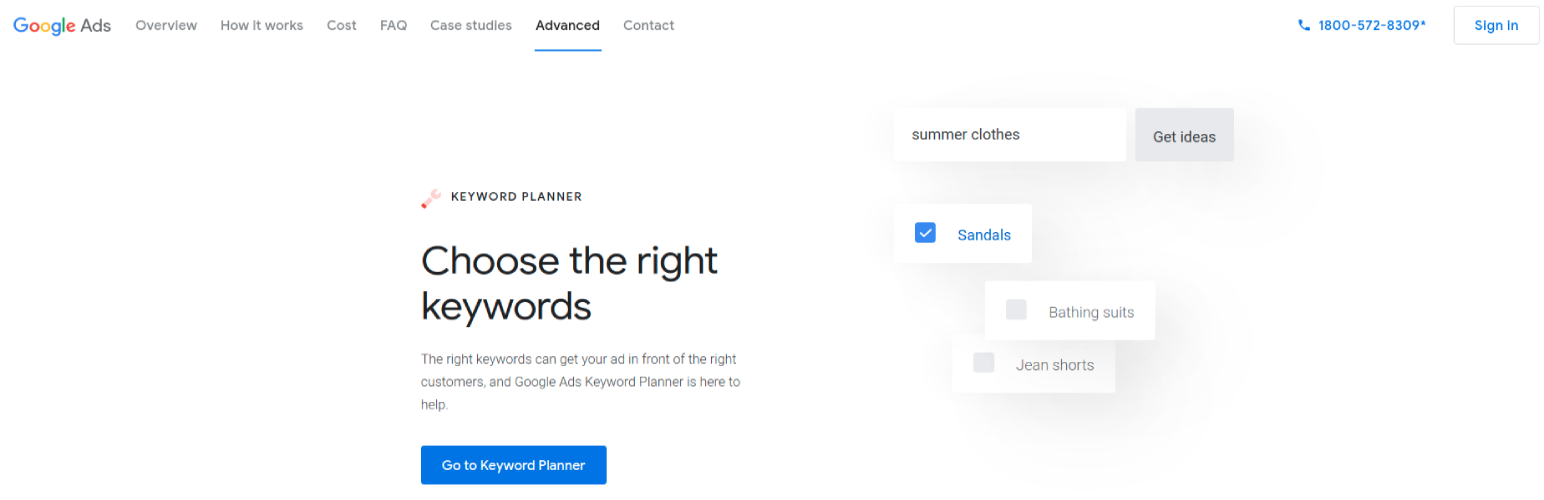 Une capture d'écran de la page d'accueil de Google Keyword Planner
