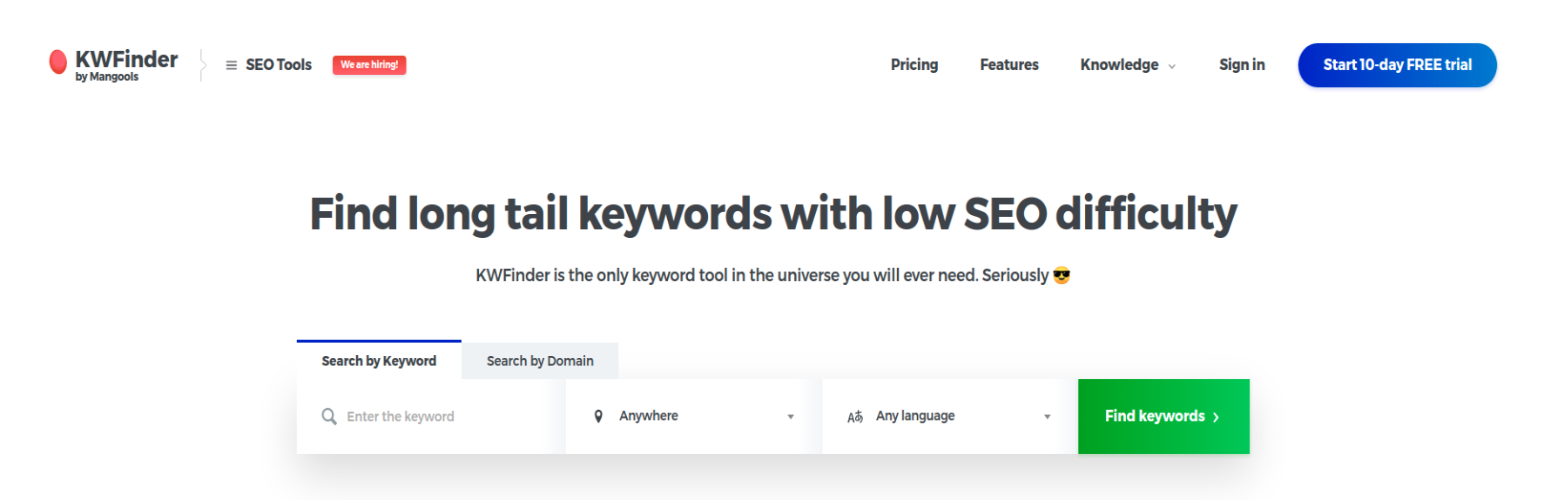 Outil de référencement WordPress KWFinder