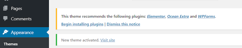 installazione di plug-in oceanwp