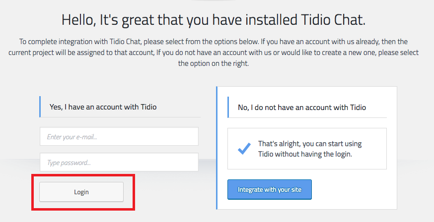 tidioはすでにインストールされています