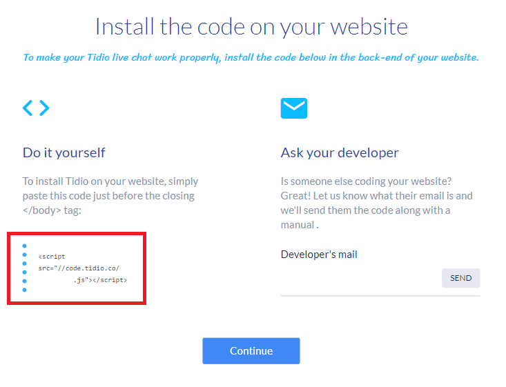tidioはHTMLコードを簡単にインストールします