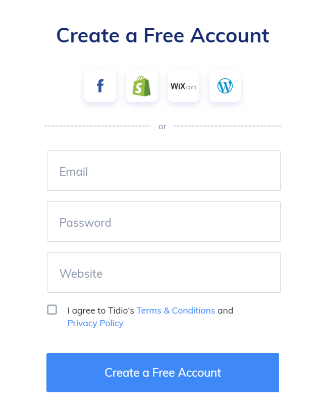 無料のアカウントtidioを作成する