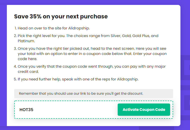 Coupon Alidropship été 2021