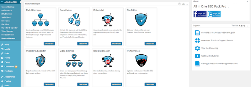 Interfejs All In One SEO Pack
