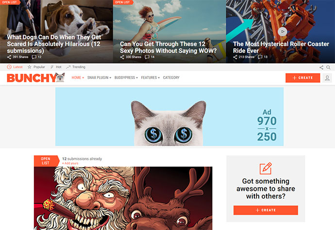 Bunchy – Virales WordPress-Theme mit offenen Listen