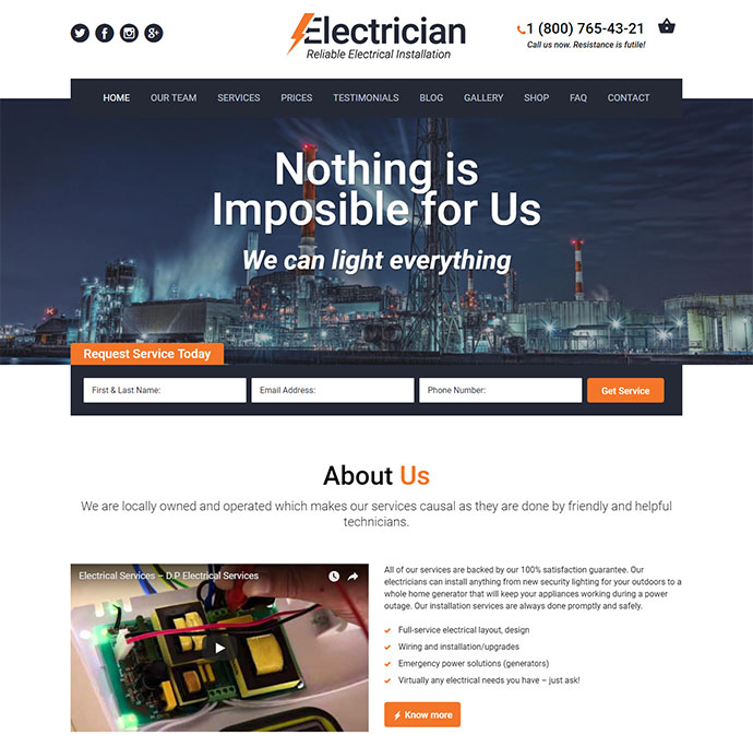 Elektriker - WordPress Theme für Elektrizitätsdienste