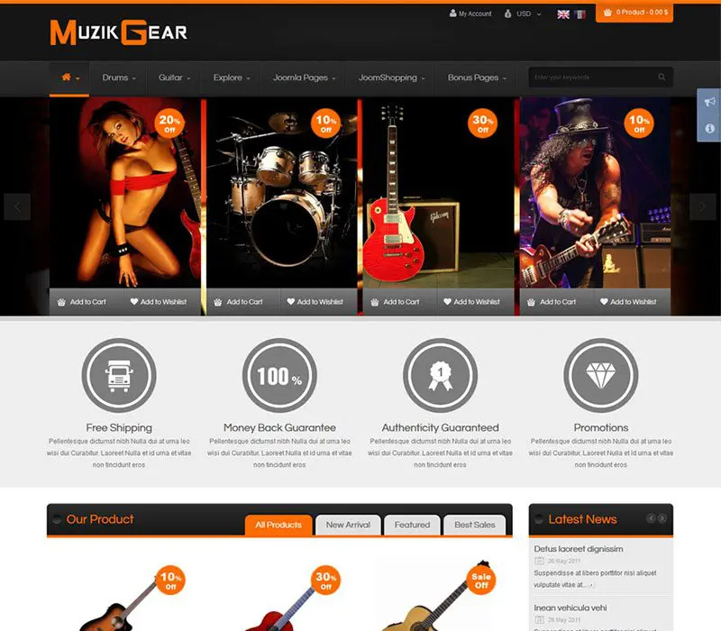 Sj-Muzik Joomla Музыка Адаптивный Шаблон