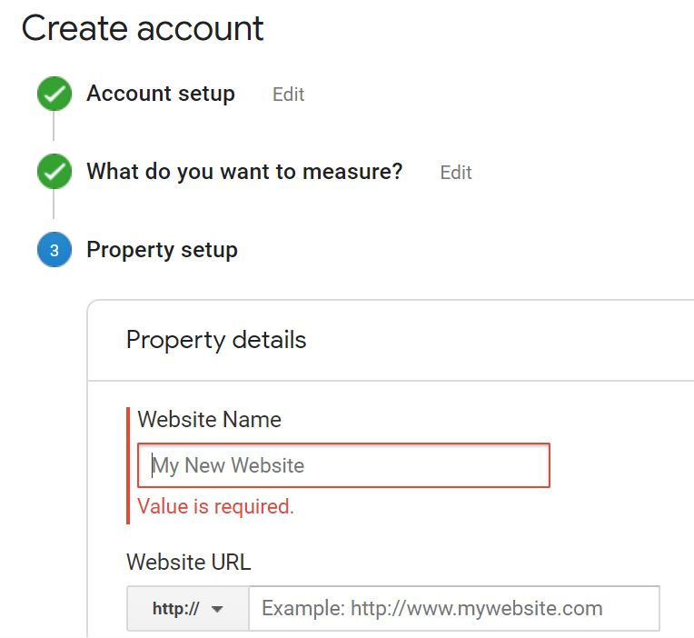 введите название вашего сайта, а также URL-адрес, который вы хотите начать отслеживать