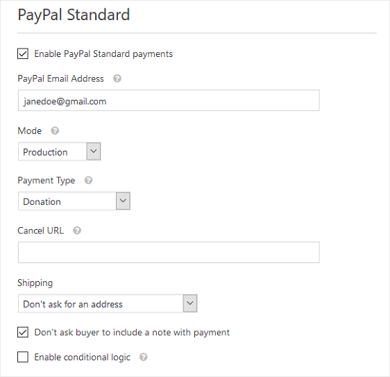 Настройки PayPal для некоммерческой формы