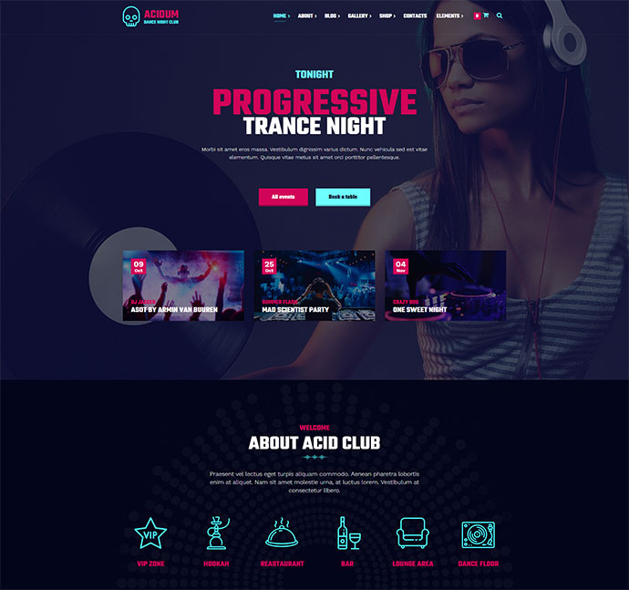 Acidum - DJ, Dance & Disco Night Club und Musik WordPress Theme