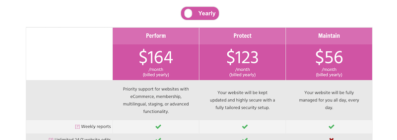 Prezzi del servizio di gestione di WordPress