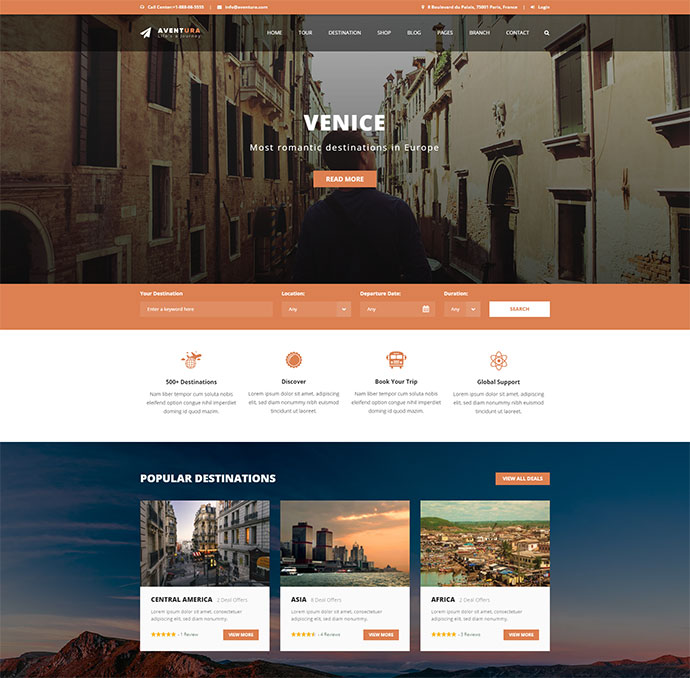 Aventura - Reise- und Tour-Buchungssystem WordPress Theme
